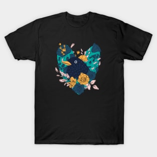 Graceful Blackbird and Flowers T-Shirt